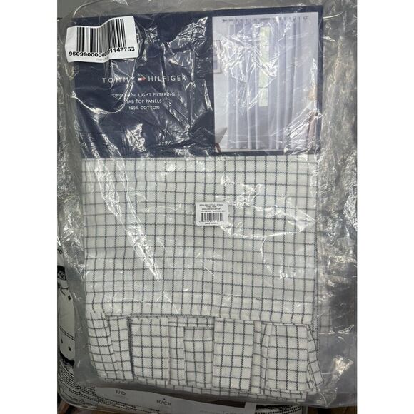 Tommy Hilfiger 2 Mini Check Classic Curtain Panel Pair Dark Grey Gray 84 inches - Picture 7 of 8